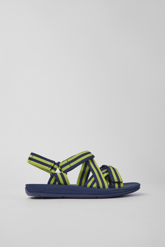 Side view of Match Blue and yellow textile sandals for men