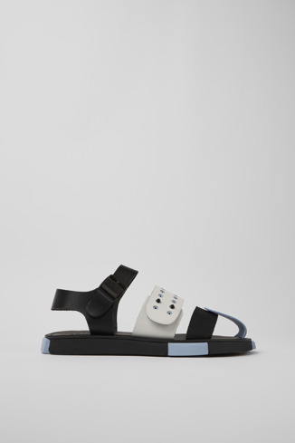 Side view of Set Black and white leather sandals for men