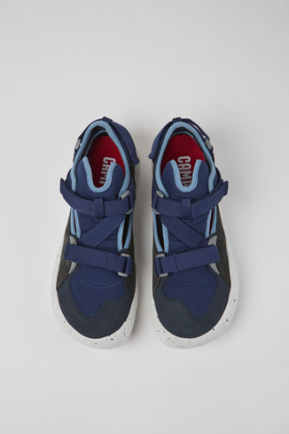 Overhead view of Peu Stadium Blue and gray leather and textile semi-open sneakers for men