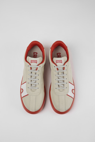 Overhead view of Runner K21 Gray and red textile and nubuck sneakers for men