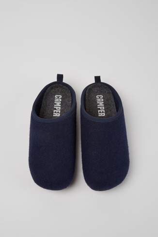 Overhead view of Wabi Dark blue wool men’s slippers