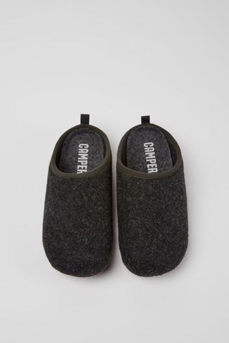 Overhead view of Wabi Grey wool men’s slippers