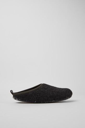Side view of Wabi Grey wool men’s slippers