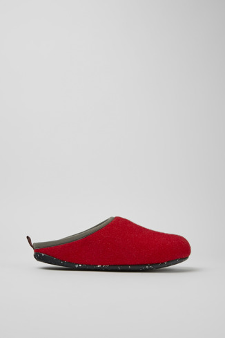 Side view of Twins Burgundy, red, and gray wool slippers for men