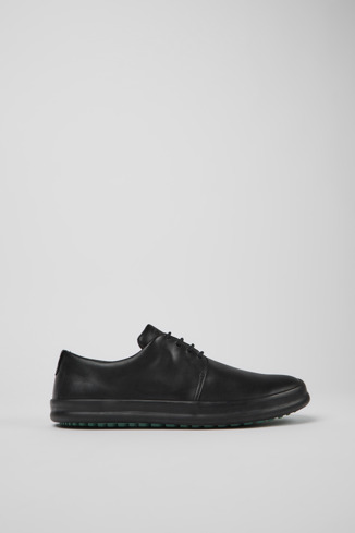 Side view of Chasis Black leather shoes for men