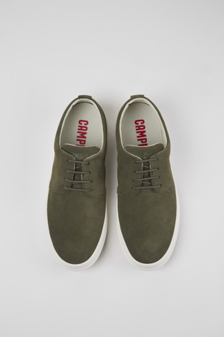 Overhead view of Chasis Green nubuck shoes for men