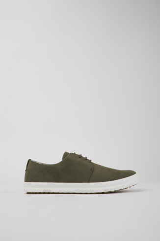 Side view of Chasis Green nubuck shoes for men