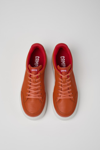 Overhead view of Runner K21 Orange leather sneakers for men