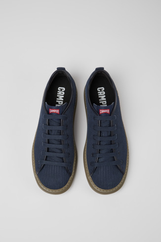 Overhead view of Runner Blue leather and nubuck sneakers for men