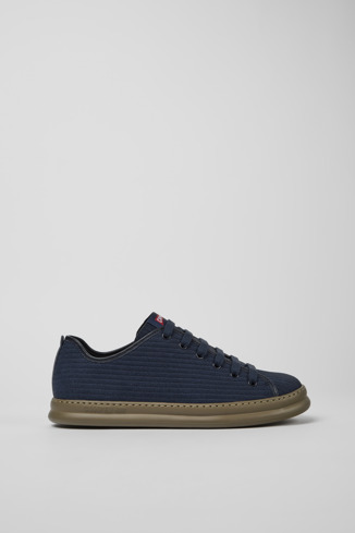 Side view of Runner Blue leather and nubuck sneakers for men