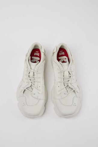 Overhead view of Karst White non-dyed leather sneakers for men