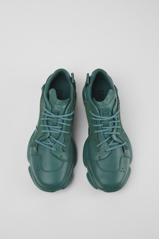 Alternative image of K100845-002 - Karst - Green leather and textile sneakers for men