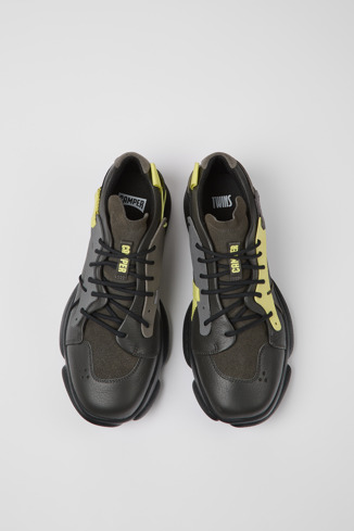 Overhead view of Twins Dark gray and yellow leather sneakers for men