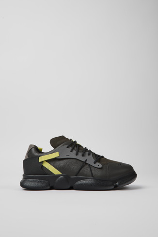 Side view of Twins Dark gray and yellow leather sneakers for men