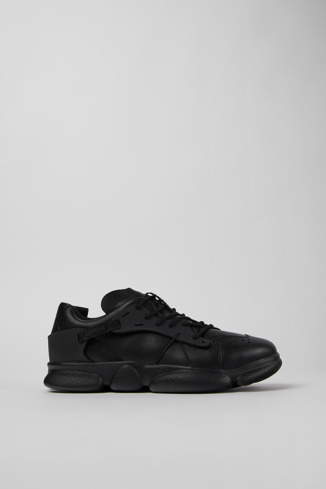 Side view of Karst Black leather and textile sneakers for men