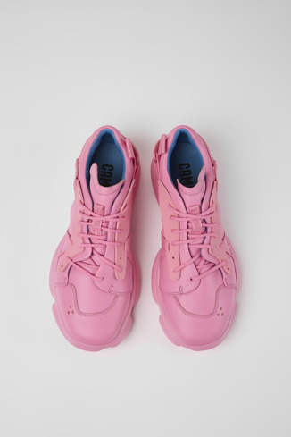 Overhead view of Karst Pink leather and textile sneakers for men