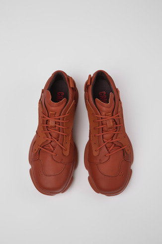 Overhead view of Karst Red leather and textile sneakers for men