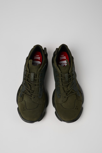 Overhead view of Karst Green nubuck and textile sneakers for men