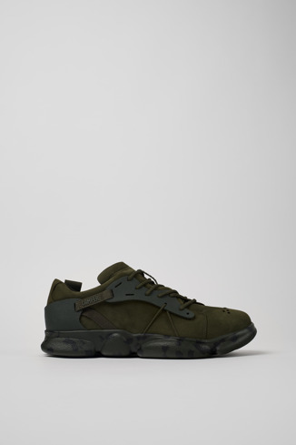 Side view of Karst Green nubuck and textile sneakers for men