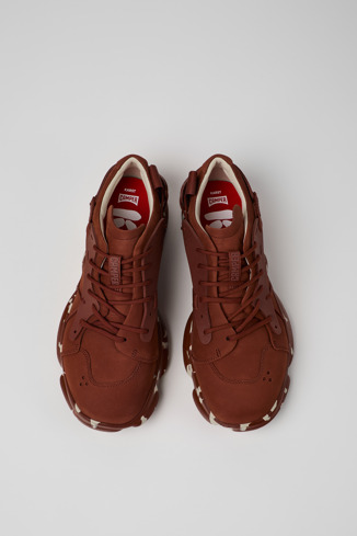 Overhead view of Karst Red nubuck and textile sneakers for men