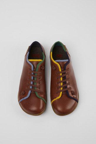 Overhead view of Twins Brown leather and wool shoes for men