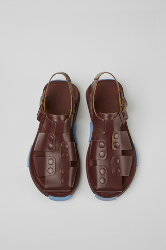 Overhead view of Set Burgundy leather sandals for men