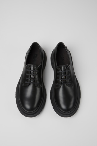 Overhead view of Walden Black leather lace-up shoes for men