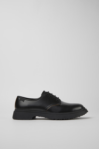 Side view of Walden Black leather lace-up shoes for men