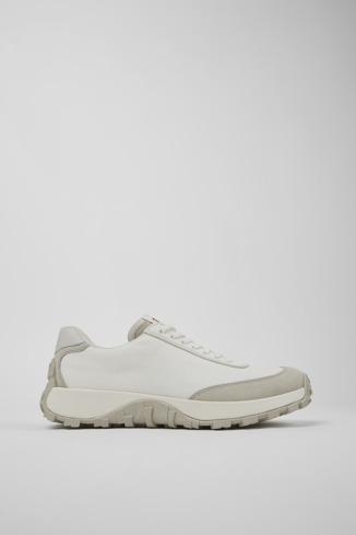 Side view of Drift Trail White textile and nubuck sneakers for men