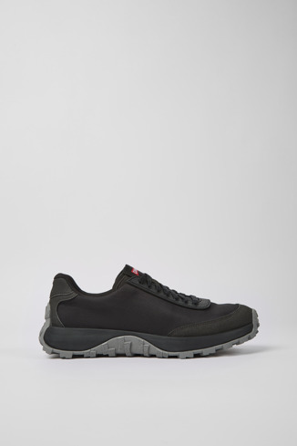 Side view of Drift Trail Black textile and nubuck sneakers for men