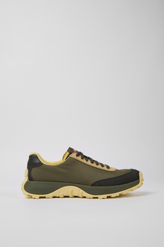 Side view of Drift Trail Green textile and nubuck sneakers for men