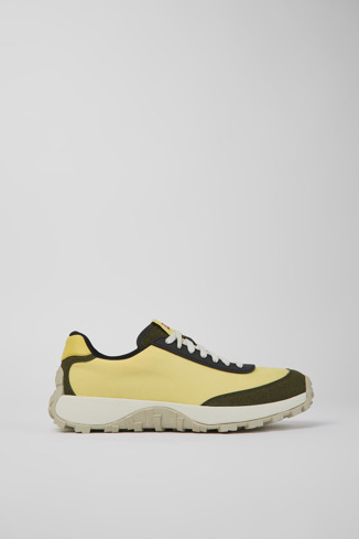 Side view of Drift Trail Yellow textile and nubuck sneakers for men