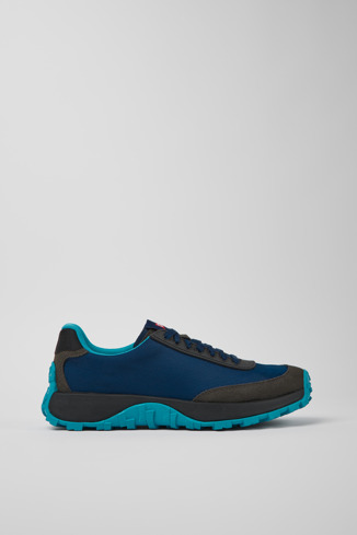 Side view of Drift Trail VIBRAM Blue recycled PET and nubuck sneakers for men