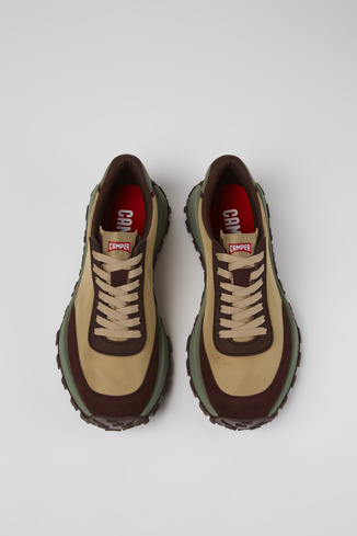 Overhead view of Drift Trail VIBRAM Beige recycled PET and nubuck sneakers for men