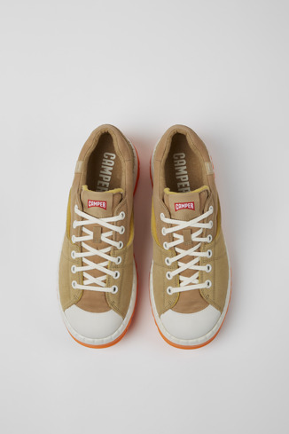 Overhead view of Teix Beige recycled textile and nubuck shoes for men