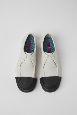 Overhead view of Junction White non-dyed leather shoes for men