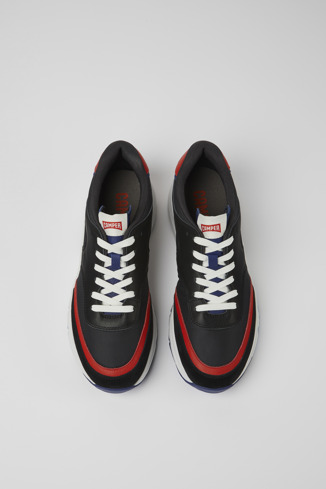 Overhead view of Drift Black and red textile and leather sneakers for men
