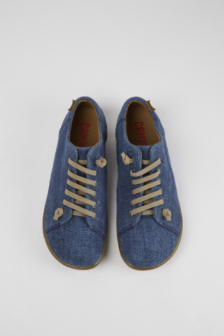 Overhead view of Peu Blue textile shoes for men