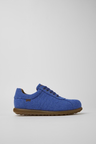 Side view of Pelotas Blue wool, viscose, and leather shoes for men