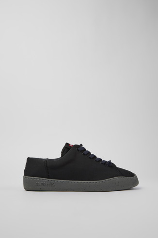 Side view of Peu Touring Black textile sneakers for men