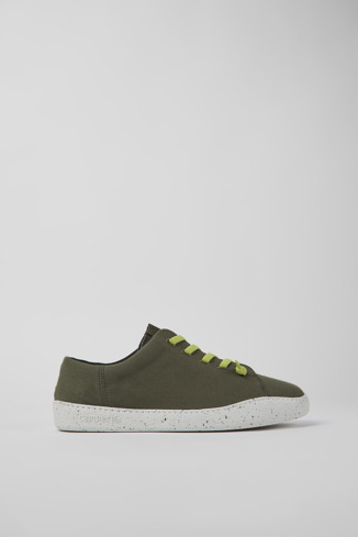 Side view of Peu Touring Green textile sneakers for men