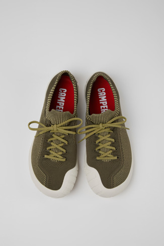 Overhead view of Path Green and yellow textile sneakers for men