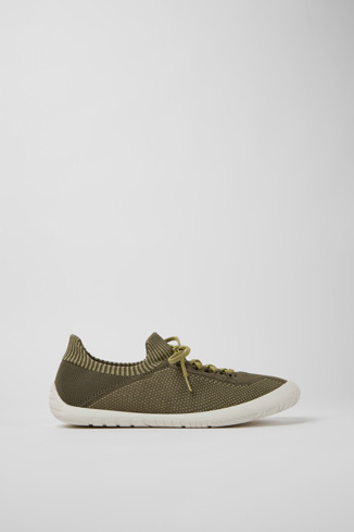 Side view of Path Green and yellow textile sneakers for men