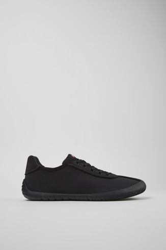 Side view of Peu Path Black textile sneakers for men