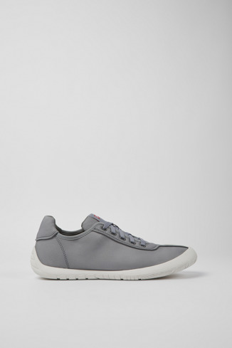 Side view of Path Gray textile sneakers for men