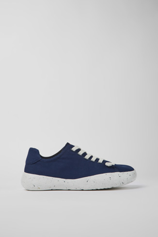 Side view of Peu Stadium Blue textile sneakers for men