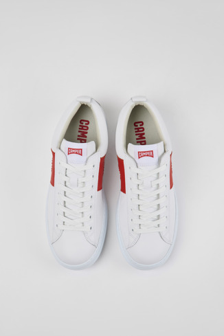 Overhead view of Runner White and red leather sneakers for men