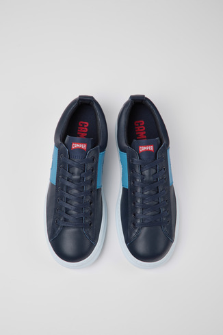 Overhead view of Runner Blue leather sneakers for men