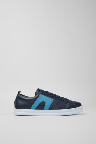 Side view of Runner Blue leather sneakers for men