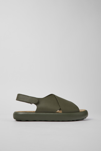 Side view of Pelotas Flota Green leather sandals for men